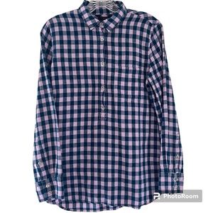 JCrew Gingham Blue and Lilac Popover Blouse